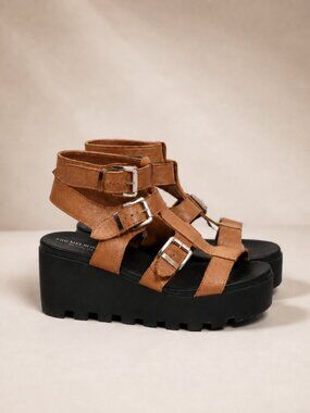 8100 Melrose Black Lug Sole Gladiator Platform Sandals